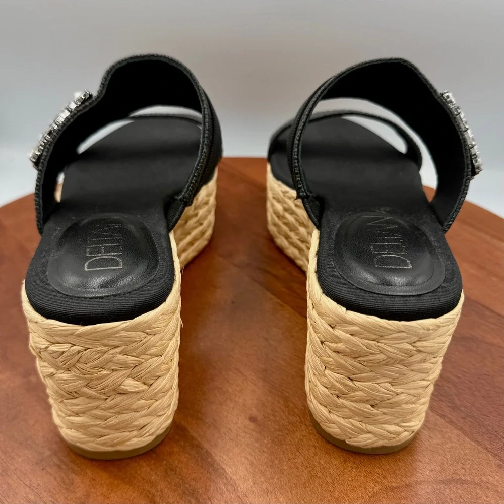 Deltan Collins Raffia Embellished Buckle Platform Slide Sandals Womens 8.5‎
